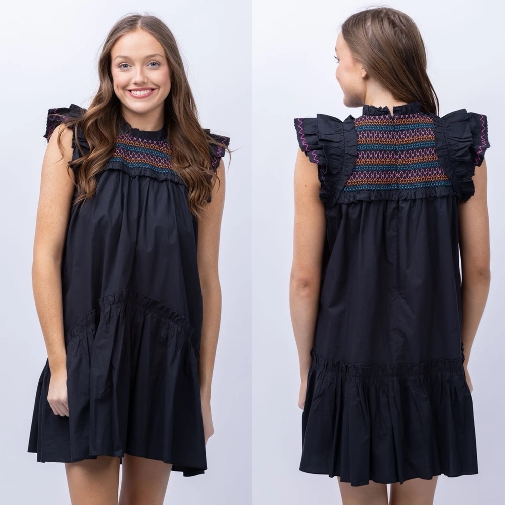 LOVE THE LABEL POPPY COTTON FLUTTER SLEEVE RUFFLE SMOCKED SUMMER SUN DRESS